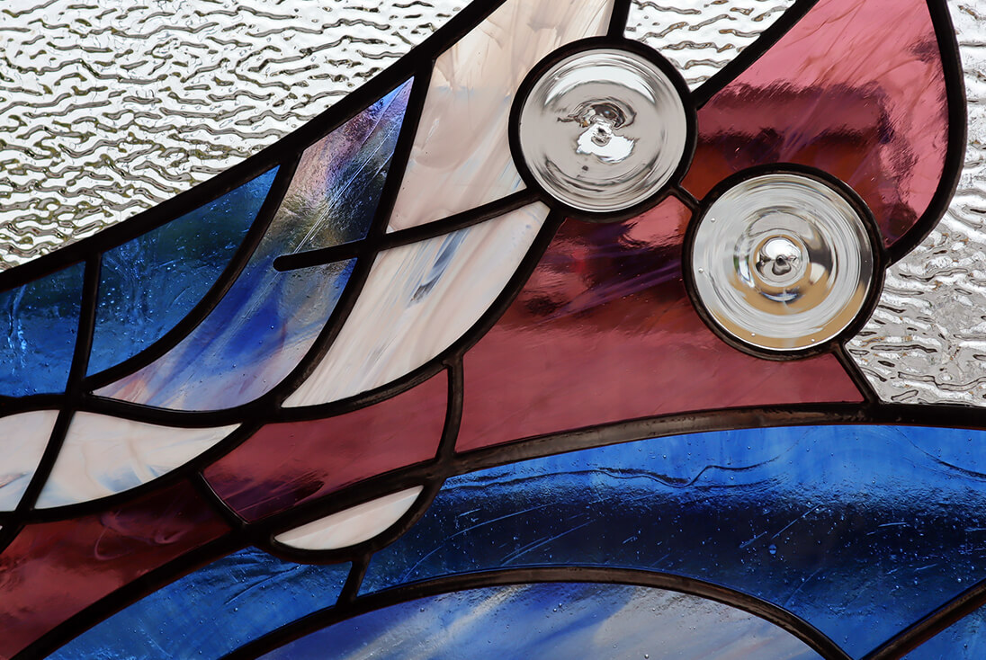 個人邸宅 抽象（流れのあるデザイン）-023 ステンドグラス(左・上部)の一部拡大イメージとガラステクスチャ、ロンデル