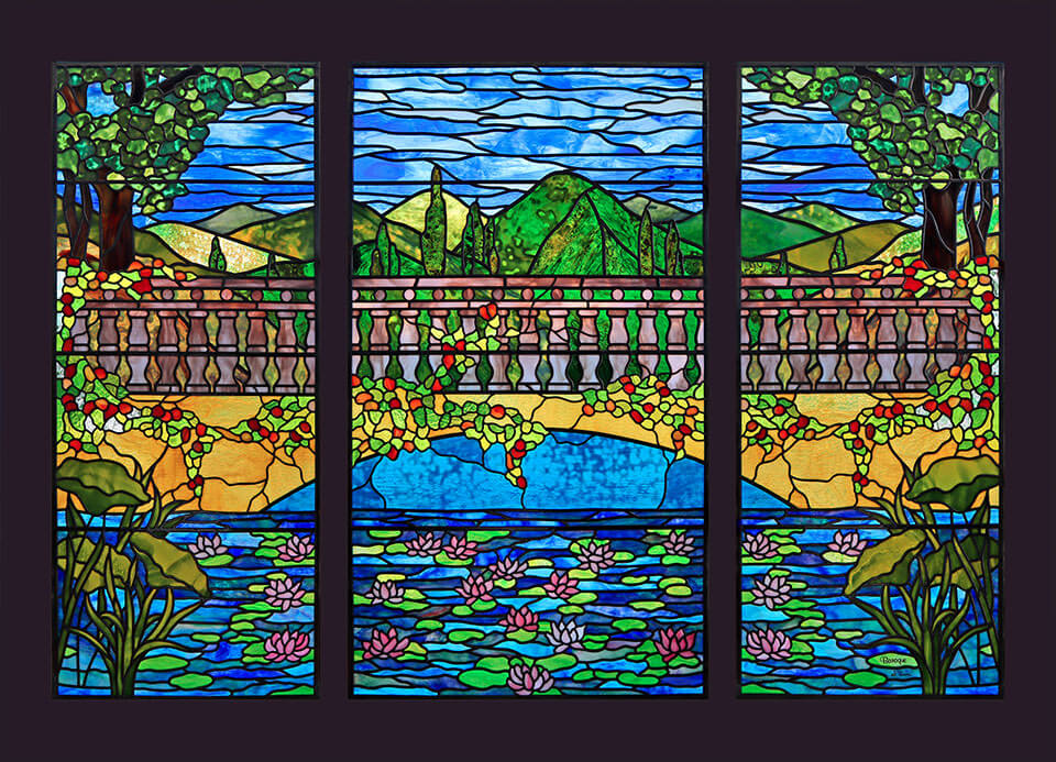 Louis Comfort Tiffany「Peaceful Valley」をイメージした3連のステンドグラス(Stained glass)作品