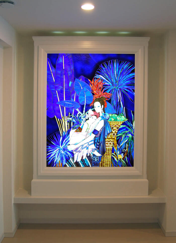 丁 紹光氏「ムーンライト」をモチーフにした衝立仕様のモザイク作品