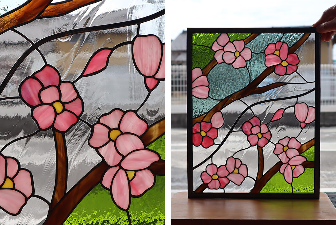花・植物・風景のデザイン-040 桜をモチーフにしたステンドグラス