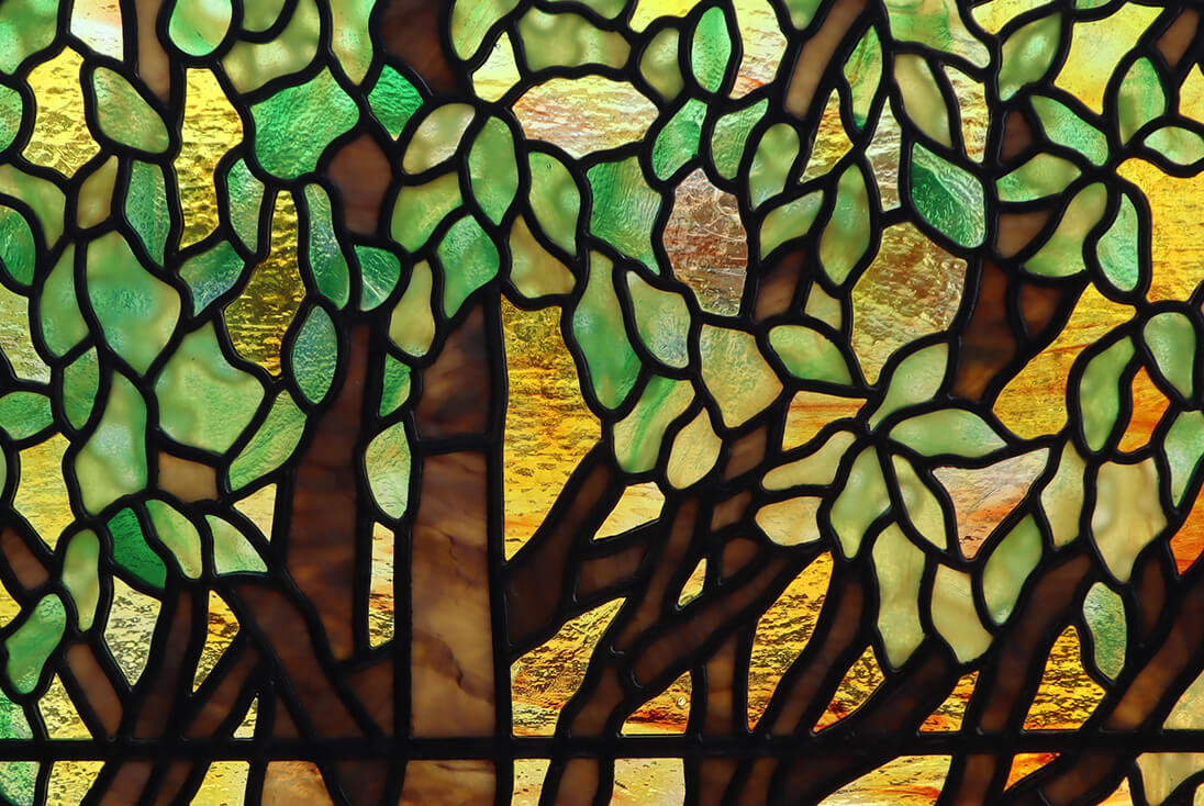 Louis Comfort Tiffany「白樺の木と菖蒲のある湖の風景」 白樺の部分に使用したガラスのテクスチャのイメージ