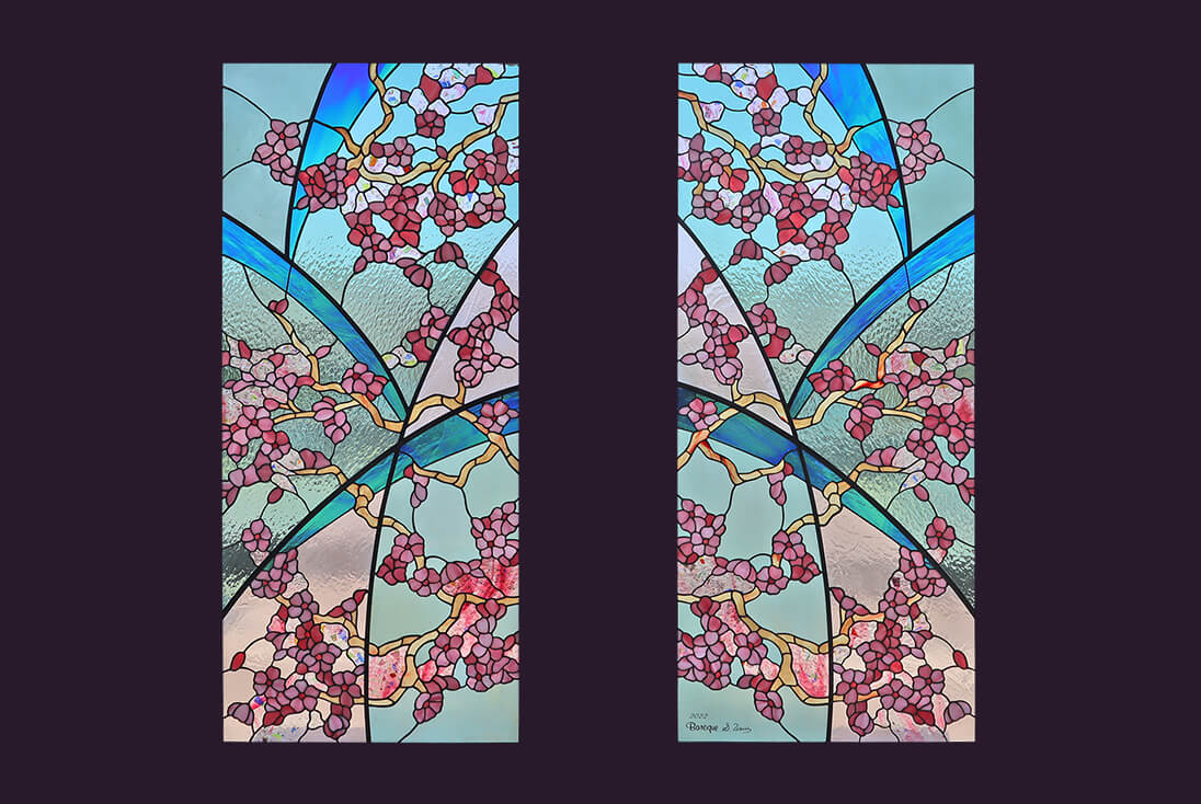 花・植物・風景のデザイン-047 中央のステンドグラスの一部を拡大したガラスのテクスチャ ユリの部分