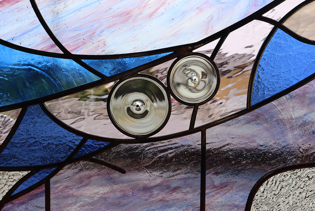 個人邸宅 抽象（流れのあるデザイン）-023 ステンドグラス(右・上部)の一部拡大イメージとガラステクスチャ、ロンデル