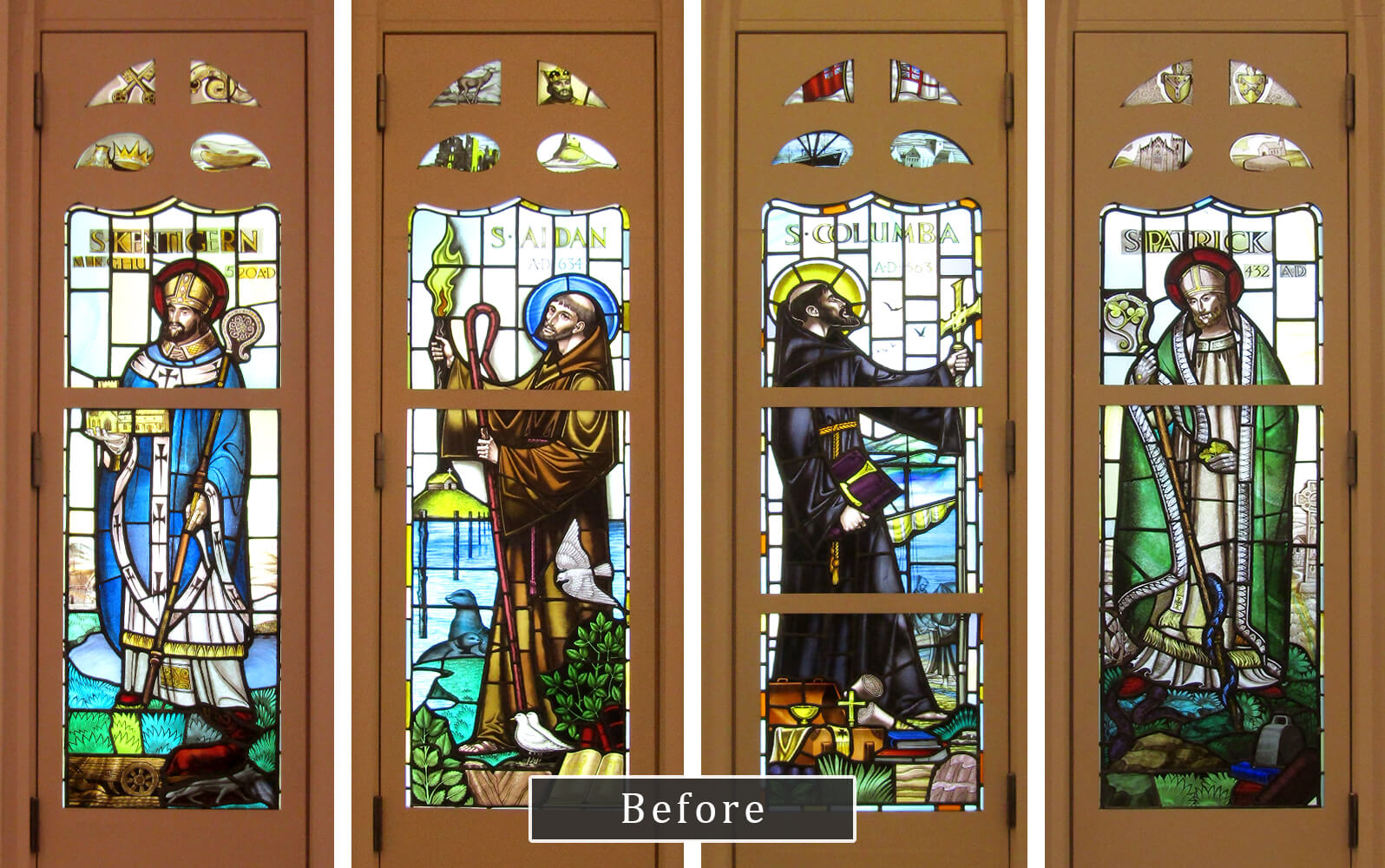 チャペルサイドのアンティークステンドグラス 加工前の状態